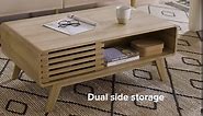 mopio Ensley Coffee Table, Mid Century Modern Table with Storage, Farmhouse Wood Coffee Table for Living Room (Fluted (Oak))