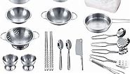 Stainless Steel Kitchen Toys Cooking Utensils Set-Pretend Play Pots Pans Toy Cookware Kits for Kids Cooking Utensil Set ,Role Play Educational Toys for Toddlers【Packed in Color Paper Box Packaging】