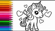 How To Draw A Unicorn🦄 drawing And Coloring A Cute Unicorn🌈 Draw Rainbow Unicorn💗 Drawings for Kids