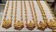 9 Grams Gold Antique Chain Pearl Set Lakshmi Mala | Long Haram Necklace Designs Chain pendant set