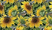 Sunflowers and Birds Cotton Fabric by The Yard