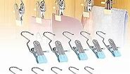 2024 New Space-Saving Clothespin Hat Pants Storage Hanging Travel Hook, 360° Swivel Stainless Steel Hangers with Clips, Laundry Hooks Hanging Clips Clothes Pins Socks Towel Clips (F-Blue 10PCS)
