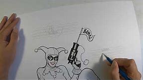 Frank Cho Drawing Demo - Inking Harley Quinn in Classic Costume
