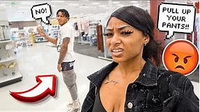 SAGGING MY PANTS IN PUBLIC TO SEE HOW MY GIRLFRIEND REACTS.. *SHOCKING*