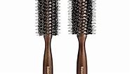 Belongtous Boar Bristle Wooden Round Hair Brush Set with Nylon Pins, Roller Brush for Hair Blowing, Styling, Curling, Detangling and Straightening, Hair Brushes for Women, Men and Kids(2 in 1）