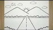 Cara menggambar pemandangan gunung yang mudah dan bagus