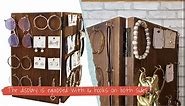 MOOCA Wooden Foldable and Portable Jewelry Display Stand with 32 Hooks - Earring Card, KeyChain, and Store Accessories Organizer, Brown Color