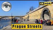Prague's Vltava River Walking tour: Sun, Cafes, and Prague Castle View 🇨🇿 Czech Republic 4k HDR
