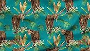 Soimoi Velvet Fabric Leaves & Leopard Jungle Print Fabric by The Yard 58 Inch Wide