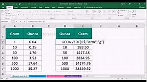 How to convert gram to ounce & ounce to gram in excel