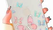 Compatible with iPhone 14 Case for Women Girls, Glitter Golden Pink Blue Purple Butterflies Pattern, Slim Soft Border Hard Panel Clear Protective Phone Cover for iPhone 14 (Floral Butterfly)