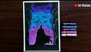 Easy! Batman Silhouette Drawing With Oil Pastel for beginners - Step by step