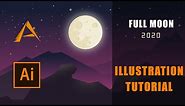 Full moon - illustration tutorial | Flat Design (Speed Art)