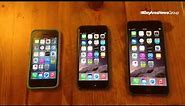 Comparing screen sizes among the iPhone 5s, 6 and 6 Plus