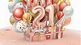 Liif Happy 21st Birthday Card, Birthday Card For 21 Years Old For Girl, Daughter, Granddaughter, Niece | Age Twenty-One - Pink Balloons Celetration | With Message Note & Envelop | Size 7 x 5 Inch