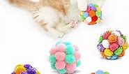 TUSATIY Cat Toys Balls with Bells,5PCS Cat Pom Pom Balls Toy,Tinsel Balls for Cats, Interactive Cat Toys for Indoor Cats and Kittens,Suitable for Small Pets Entertainment