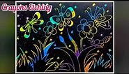CRAYONS ETCHING || SCRATCH ART TO MAKE BEAUTIFUL BUTTERFLY SCENERY