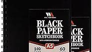 WA Portman 2 Pack Black Paper Sketchbook - A5 Sketchbook with Black Drawing Paper - Black Paper Journal with Black Art Paper - 60 Page Black Paper Notebook - Black Sketchbook with Black Notebook Paper