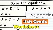 4th Grade Math - Solve For Unknown Variable Worksheet | Pre Algebra | Printable Worksheet