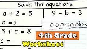 4th Grade Math - Solve For Unknown Variable Worksheet | Pre Algebra | Printable Worksheet