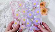 NITITOP Compatible for iPhone 13 Pro Case Clear Cute Flower Floral with Chain for Girls Women Pattern Soft TPU Shockproof Protective Girly for iPhone 13 Pro-Purple Flower