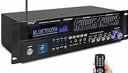 Pyle 6-Channel Bluetooth Hybrid Home Amplifier - 2000W Audio Rack Mount Stereo Power Amplifier Receiver w/ Radio, USB/AUX/RCA/MIC, HD/Optical/Coax, AC-3, DVD Inputs, Dual 10 Band EQ - PT6060CHAE