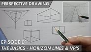 PERSPECTIVE DRAWING 01 - THE BASICS - Horizon Line, Vanishing Points 1,2 & 3