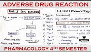 Adverse Drug Reaction || Causes || Types || Prevention || L-9, U-2 || Pharmacology 4th Semester