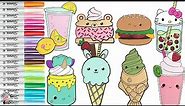 Kawaii Foods Coloring Book Compilation Pink Lemonade Ice Cream Burger Smoothie Taiyaki Matcha