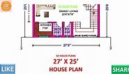 House Design 675 Sq.Ft / 75 Sq.Yds / 63 Sq.M / House Plan With Interior 27' X 25'
