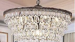 Wellmet Crystal Chandelier, 6-Light 5 Tiers Farmhouse Bronze Ceiling Lighting Fixture, Modern Foyer Dining Room Chandeliers for Bedroom, Hallway, Bar, Kitchen, W20-inch