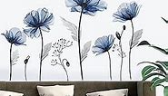 decalmile Large Blue Flower Wall Decals Floral Plants Wall Stickers Bedroom Living Room Kitchen Wall Decor Gifts for Mom