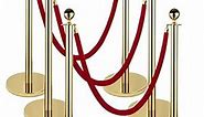 Gold Stanchions Posts,5FT Red Velvet Rope Crowd Control Barrier,Ideal for Party,Museums,Wedding, 6PCS