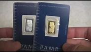 Pamp Silver and Gold Bullion Bar Size Comparison