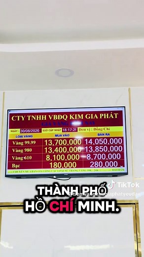 Giá vàng 9999 hôm nay 30/8/2026 — cập nhật tại Kim Gia Phát Long Sơn