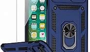 for iPhone 8 Plus / iPhone 7 Plus / iPhone 6 Plus Case with Camera Lens Cover HD Screen Protector, 15 ft Military Grade Drop Protection Magnetic Ring Holder Kickstand Protective Phone Case (Navy Blue)