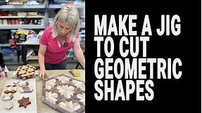 How to make a jig to cut geometric wood shapes. Mosaic style cutting boards, tables, trivets, boxes