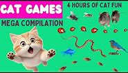 Games for Cats [4 HOURS] - Super Fun Games for your Cat - Fish, Cockroach, Mice, Fly, Ladybug, Bird