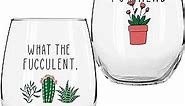 Succulent Plant Cactus Gifts for Women- Set of 2 Funny Wine Glasses 15oz - Plant Lover Gift Mug - What the Fucculent- Pot Head Crazy - Plant Lady Wine Glass Tumbler - Custom Stemless Wine Glasses