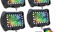 4PCS 4" inch LED Pods Flood Work Light Bar with Multi-Color Chasing RGB Halo 16 Solid Colors Over 92 Flashing Modes Offroad Pods Lights LED Driving Lamp Fog Lights with Switch Wiring Harness