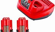 2 Pack 12V 3.0Ah Replacement Battery Compatible with Milwaukee M12 Battery and 12V Lithium Battery Charger for Milwaukee M12 Battery
