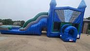 The blue castle is perfect for any gathering. This inflatable is equipped with a double lane slide that can be used wet or dry. Inside the bounce area you will find tackle tubes and basketball goal. Large enough for all ages to participate. #owassowaterslide #owassoinflatable #owassomoms #collinsvilleoklahoma #collinsvillmoms #inflatablerentals | Tulsa Bounce House & Waterslides