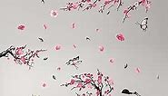 PinkEleph Pink Watercolor Cherry Blossom Flower Wall Stickers - Tree Branch Birds Floral Cherry Blossom Wall Decals - Living Room Bedroom TV Sofa Background Family Wall Decor