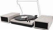 LP&No.1 Record Player with External Speakers, 3 Speed Vintage Belt-Drive Vinyl Turntable with Wireless Playback & Auto-Stop （Light Grey）