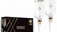 DUJUST Crystal Glass Wedding Champagne Flutes, Mr & Mrs Champagne Glasses with Handcrafted Gold Rim & Diamond Design, Square Bride and Groom Champagne Flutes, Valentine's Day Gift, Gift Package