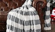 Cozy Bliss Faux Fur Throw Blanket for Couch, Cozy Soft Plush Ruched Blanket for Sofa Bedroom Living Room, 50 * 70 Inches Grey