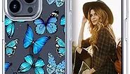 Hungo Compatible with iPhone 15 Pro Max Case Butterfly Cute Design Blue,Aesthetic Girly Designer for Women Girls Butterfly Case Compatible with iPhone 15 Pro Max Butterflies
