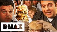 Adam vs The OMG Burger Challenge: The 12" High Burger Made With 12 Patties! | Man v Food
