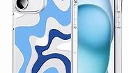 SAITONG Case for iPhone 11, Painting Printed Cute Wavy Pattern Simple Exquisite Stylish iPhone 11 Cases Durable Soft TPU Shockproof Protective Slim Phone Cover for Girls Women Men, White & Blue