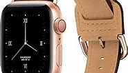 POWER PRIMACY Leather Bands Compatible with Apple Watch Band 38mm 40mm 41mm 42mm 44mm 45mm 49mm, Genuine Leather Strap Compatible for Women Men iWatch SE Ultra Series 9 8 7 6 5 4 3 (Coffee/Rosegold)